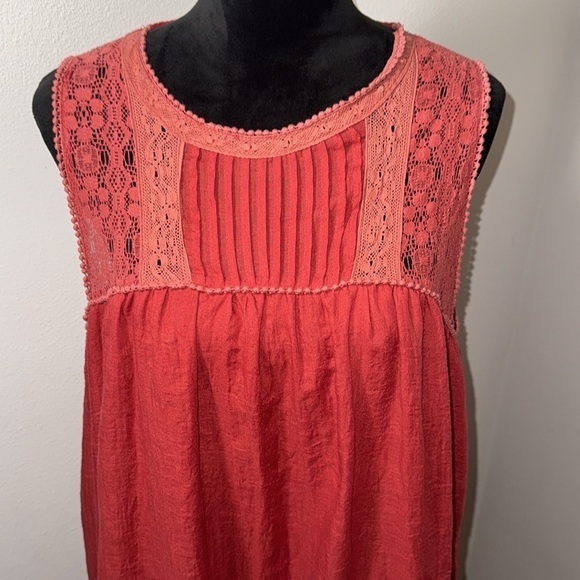 Altar’d State Boho pleated lace keyhole back lined casual dress Sz L - Picture 2 of 7